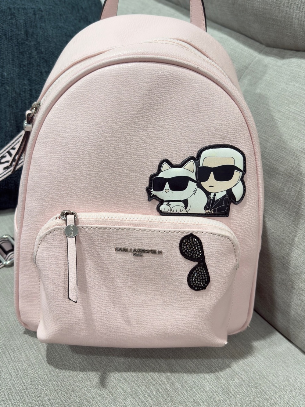 Karl Lagerfeld Pale Pink Mini Backpack with Character Patch